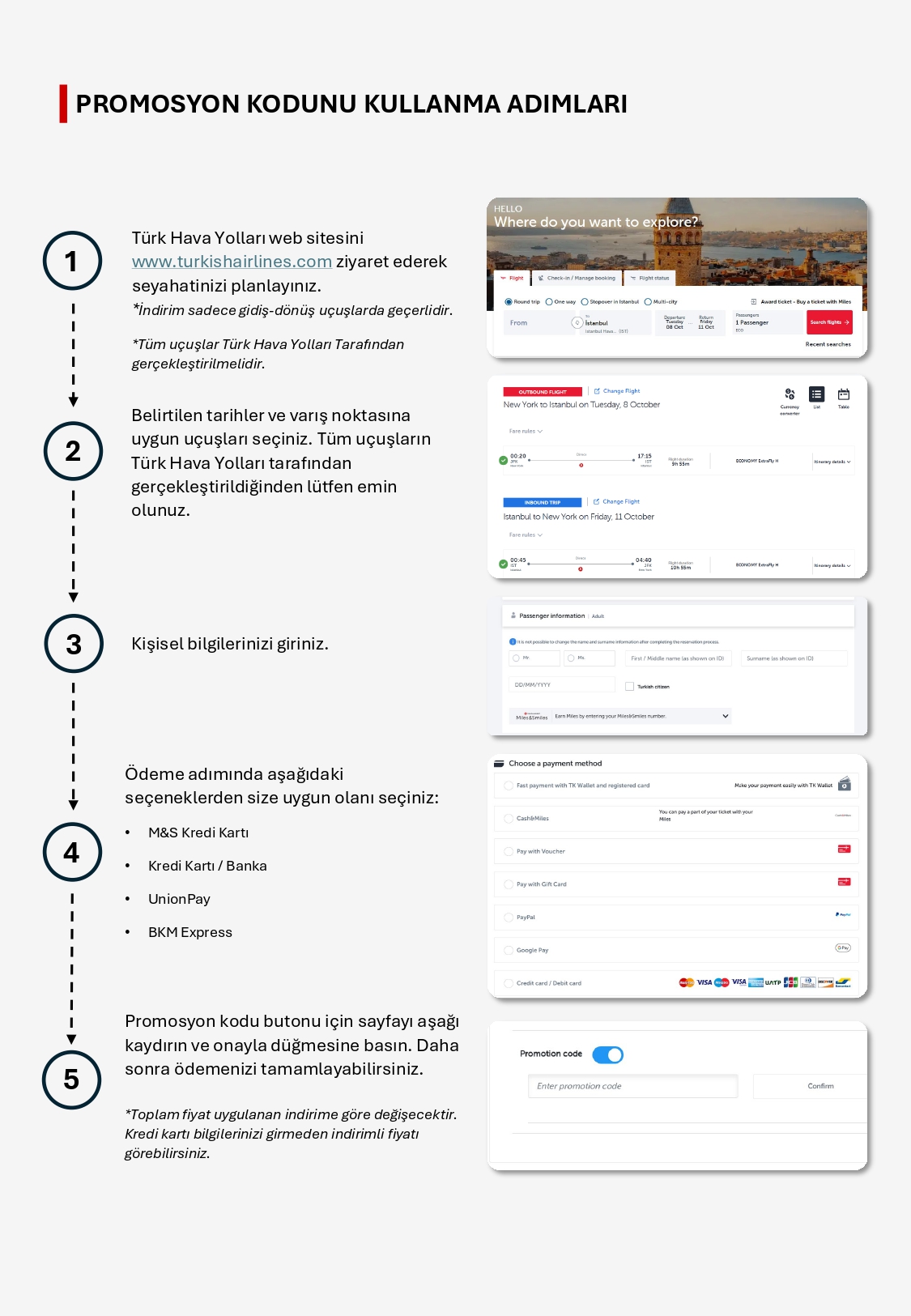 Turkish Airlines promotion details in Turkish
